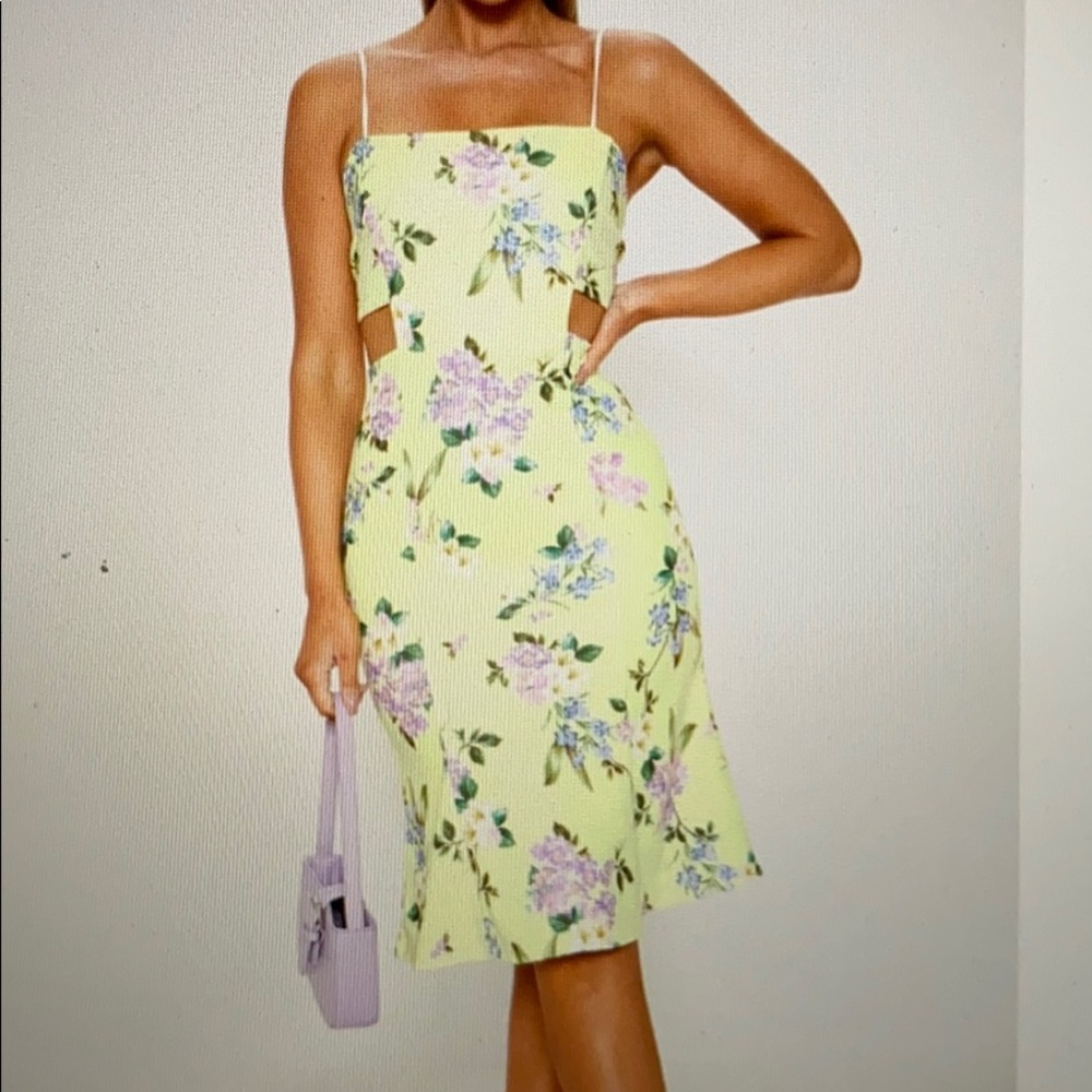 Yellow Printed Scuba a crepe tie back midi